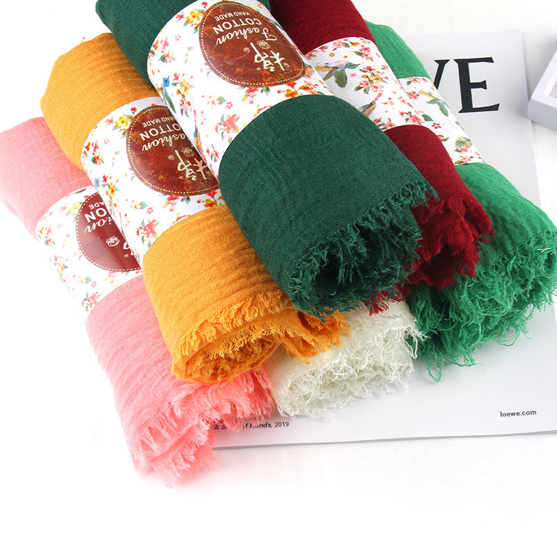 Pleated Rayon Four Sides Wool Tassel Scarfs