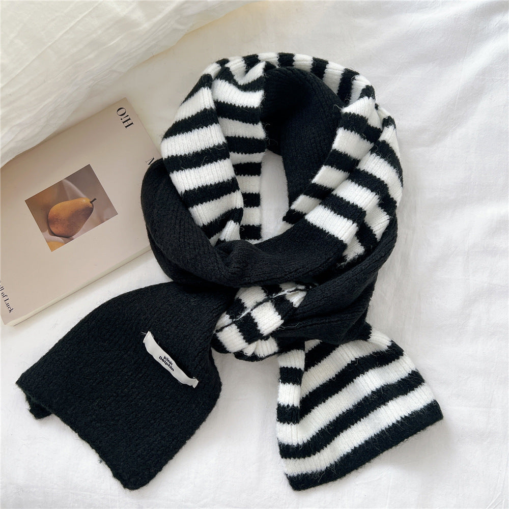 Women's Striped Knitted Korean Thickened Long Warm Scarfs