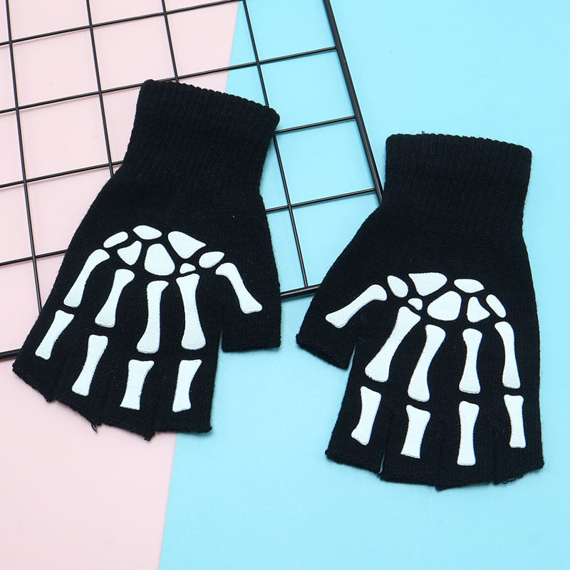 Women's & Men's Warm Wool Halloween Carnival Performance Skull Gloves