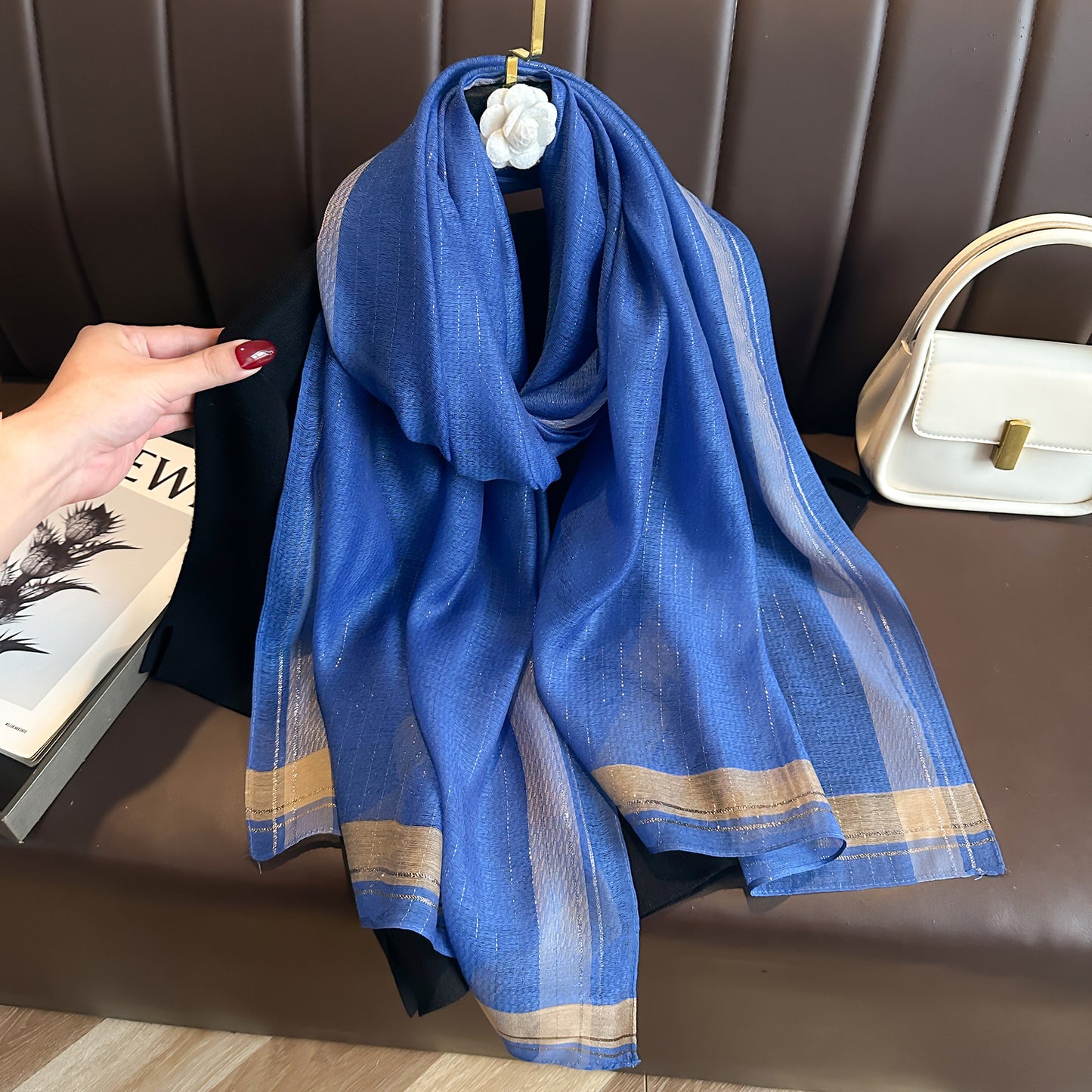 Women's Solid Color Gold Silk Fashion Emulation Scarfs