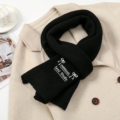 Women's Wool Fashionable Embroidery Bow Soft Glutinous Scarfs