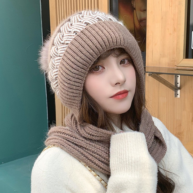 Female Thermal Knitting Wool Snow Riding Hats & Caps