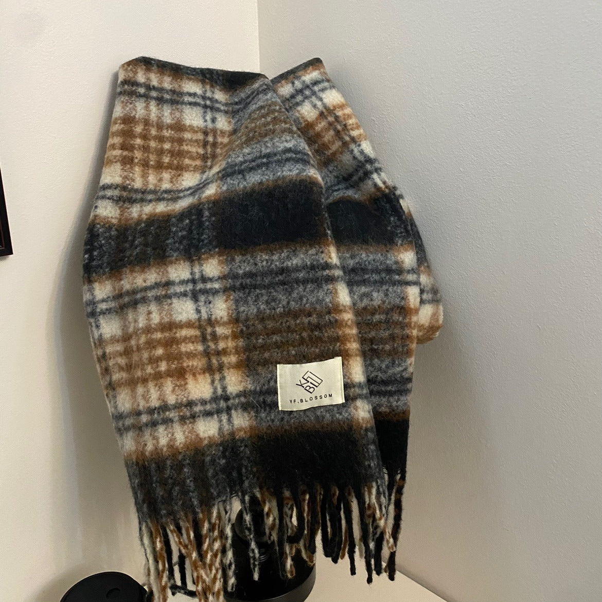 Women's & Men's Retro Atmosphere Brown Plaid Mohair Thick Scarfs