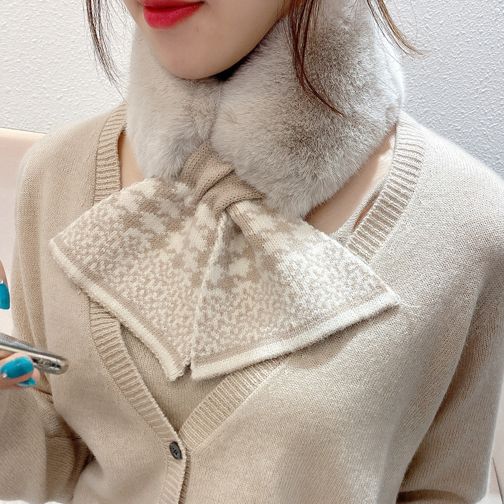 Wool Female Winter Warm Fur Collar Neck Protection Matching Scarfs