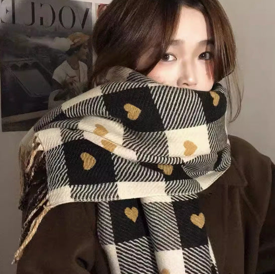 Women's Korean Plaid Thickened Warm Female Fashion Scarfs