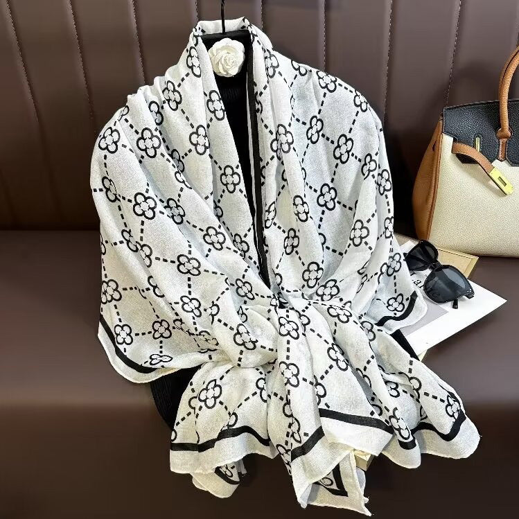 Broadcast Korean Style Printed Cotton Linen Classic Scarfs