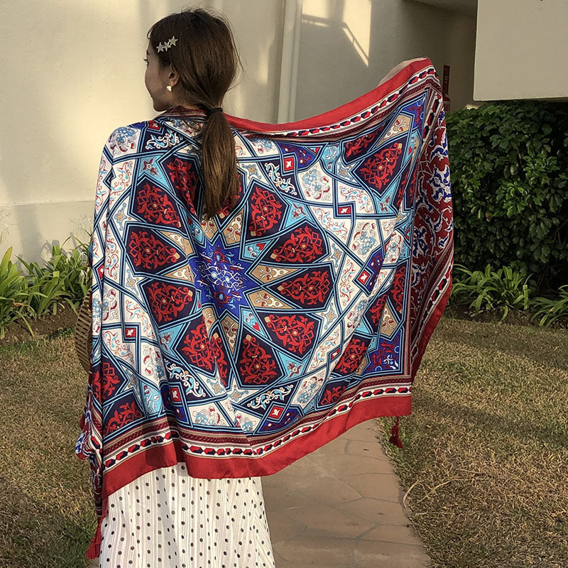 Women's Sunscreen Shawl Yunnan Grassland Travel Wear Silk Seaside Scarfs