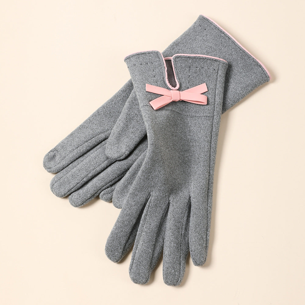 Women's Cute Bow Fleece-lined Thickened Driving Biking Gloves