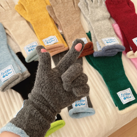 Winter Wool Knitted Touch Screen Cloth Label Thickened Gloves