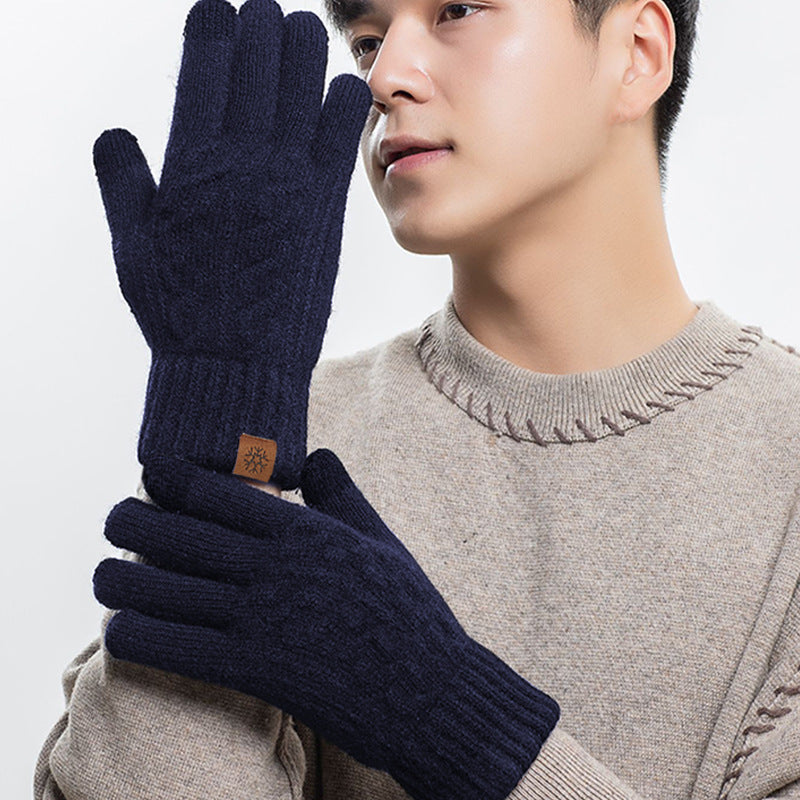 Men's Touch Screen Warm Wool Outdoor Windproof Gloves