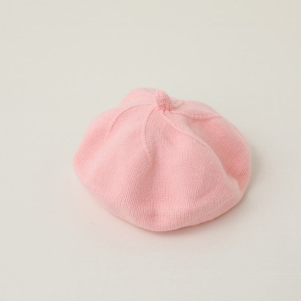 Children's Cream Color Solid Knitted Hat Beret Soft Kids' Headwear