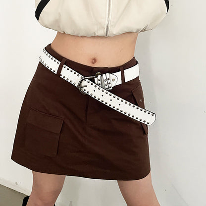 American Style Hip Hop Female Wide Punk Rivets Black Belts