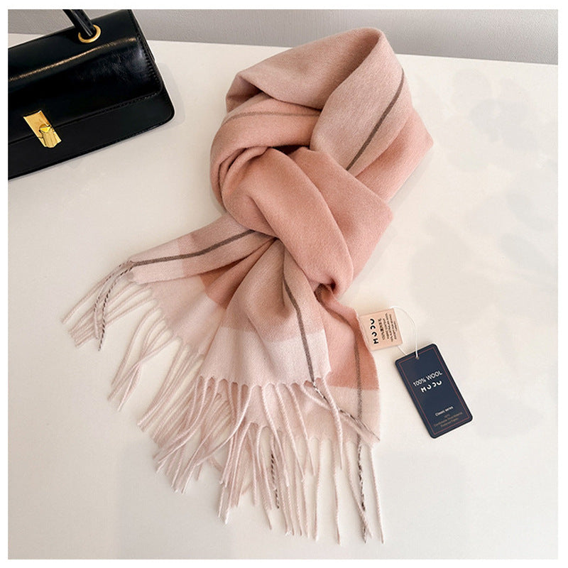 Women's & Men's Wool Double-sided Solid Color Matching Tassel Threading Scarfs