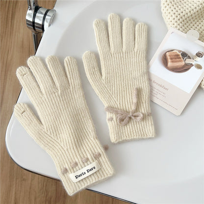 Women's Color Cute Winter Knitted Korean Warm With Hole Gloves