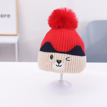 Children's Warm Cute Fur Ball Cartoon Woolen Kids' Headwear