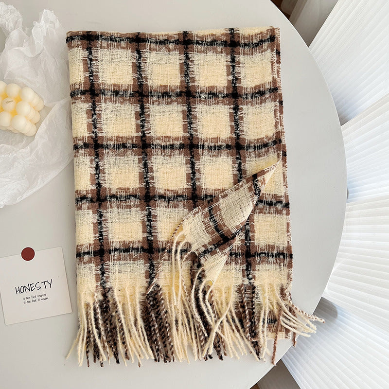 Women's Versatile Korean Style Cashmere Plaid Thickened Scarfs