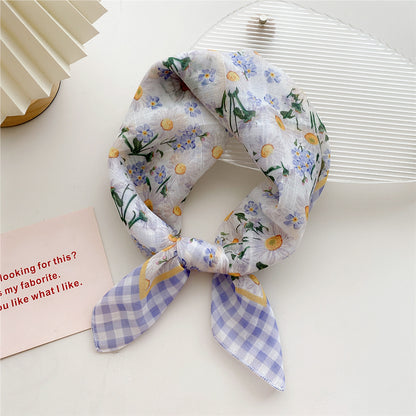 Women's Cotton Linen Small Square Towel Autumn Summer Bandana Headband Scarfs