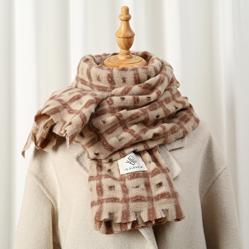 Women's Plaid Hole Korean Style Versatile Soft Scarfs