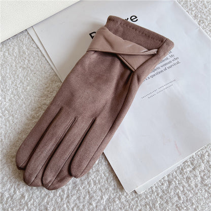 Women's Fleece-lined Thermal Winter Suede Outdoor Cycling Gloves