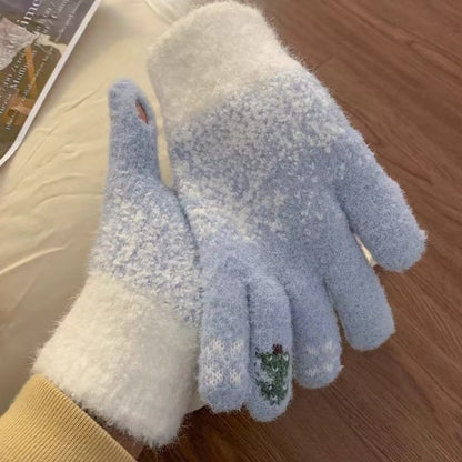 Women's & Men's Winter Open Finger Thickened Warm Big Cute Wool Gloves