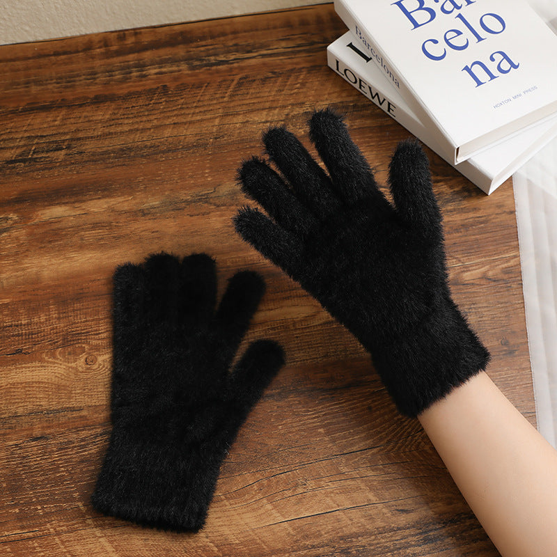 Women's For Cute Fleece-lined Pure Color Thickened Warm Cycling Gloves