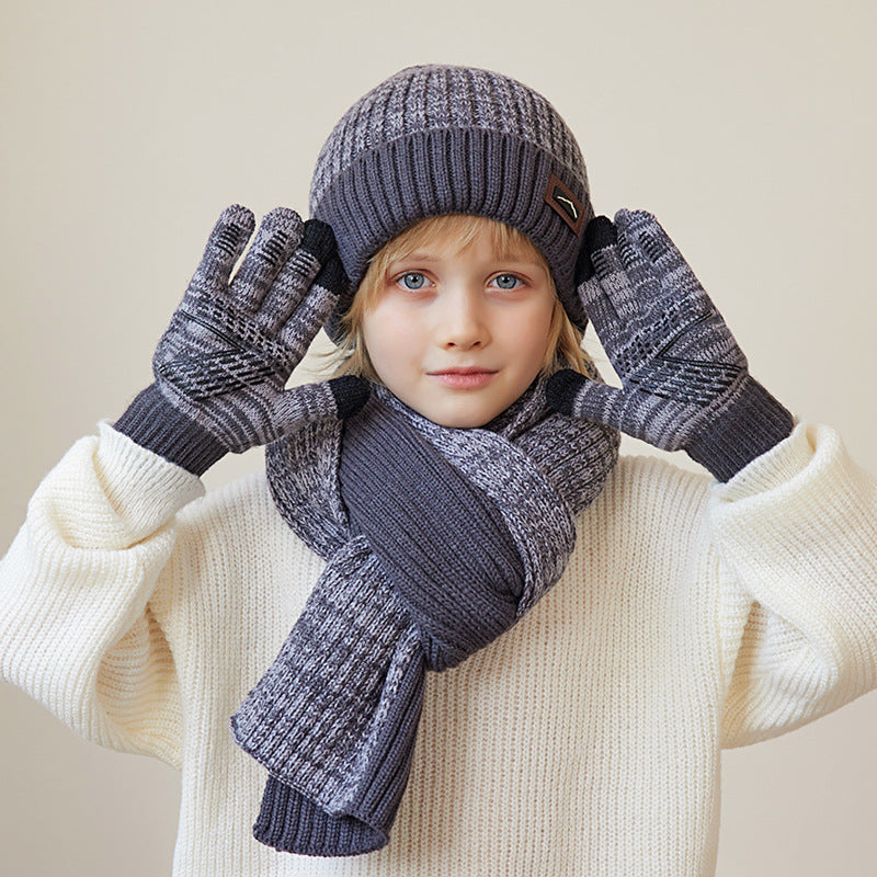 Children's Three-piece Winter Boy Outdoor Keep Warm Kids' Headwear