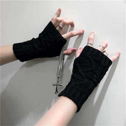 Warm Half Knitting Wool Solid Color Couple Gloves