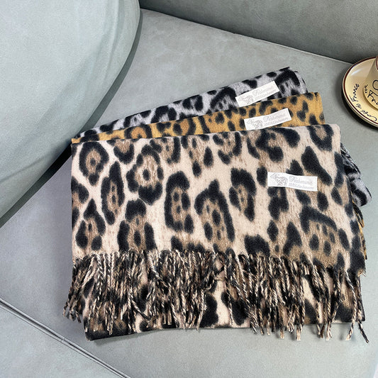 Women's Korean Style Leopard Print Winter High-grade Artificial Scarfs