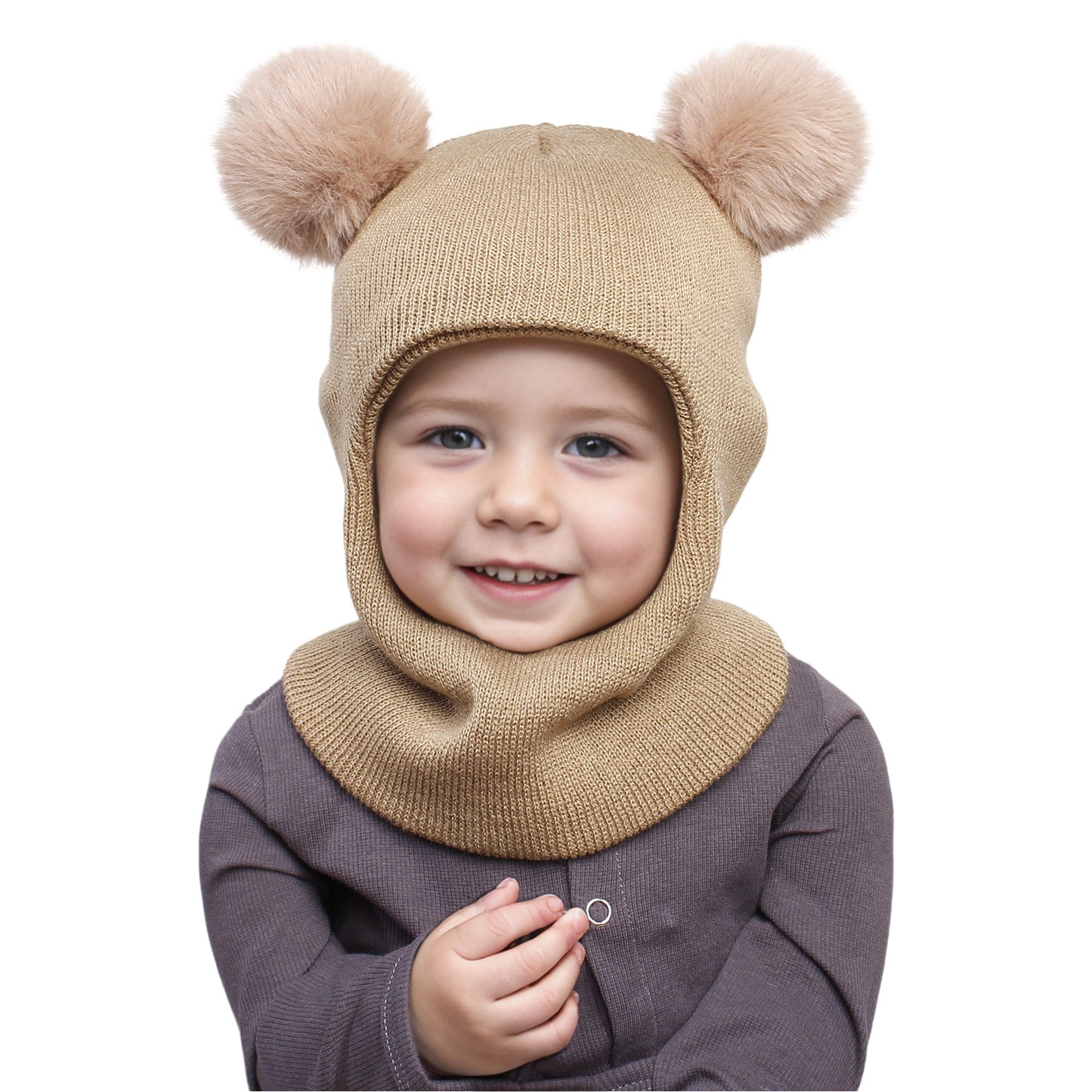 Children's Hooded Suit Solid Color Cute Wool Knitted Kids' Headwear