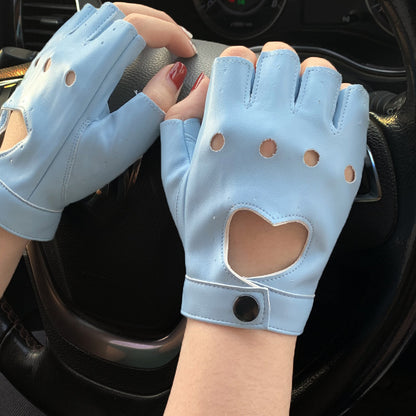 Lady Half Finger Leather Imitation Performance Gloves