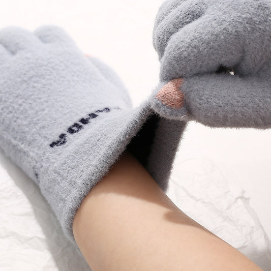 Plush Winter Cycling Knitted Cute Touch Gloves