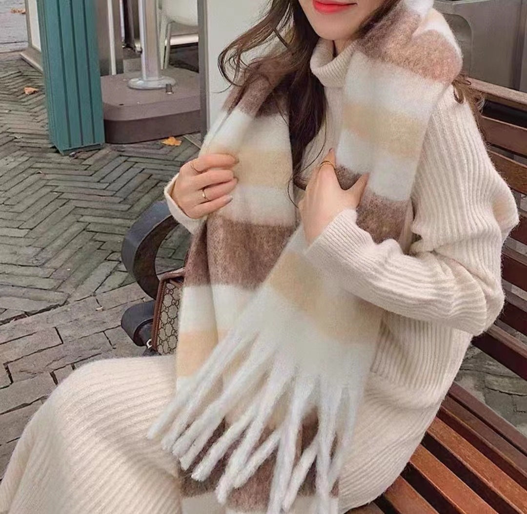 Women's Striped Korean Fashionable Versatile Winter Warm Scarfs