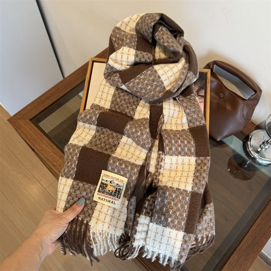 Retro Plaid Female Senior Warm Graceful Scarfs