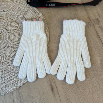 Women's Korean Style Solid Color Knitted Knitting Gloves