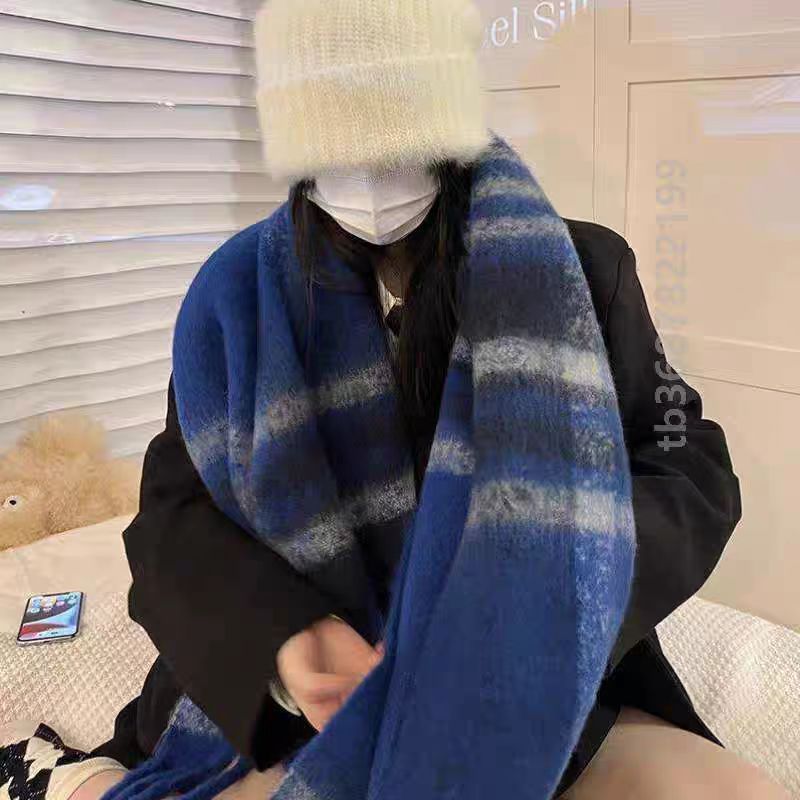 Women's Winter High-grade Mohair Black White Plaid Scarfs