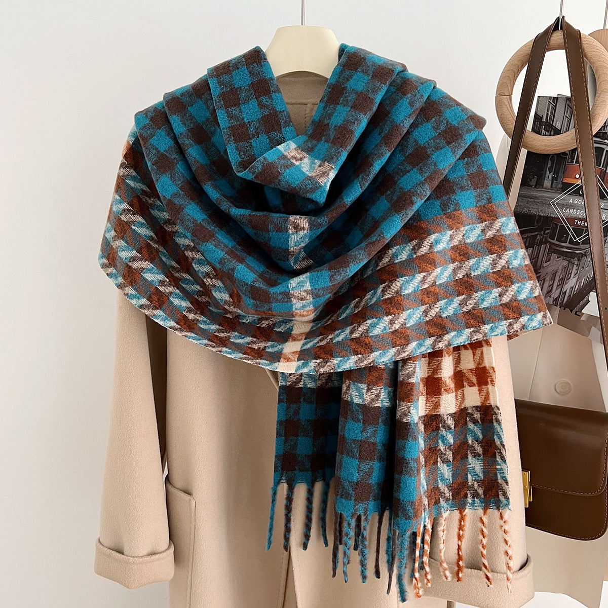 Fashion Printed Plaid Korean Style Thickened Scarfs