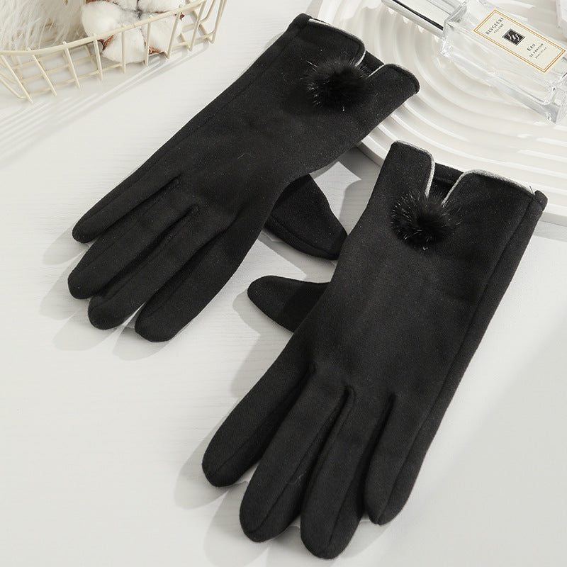 Women's Angora Fleece-lined Bow Outdoor Driving Cycling Sports Cute Gloves