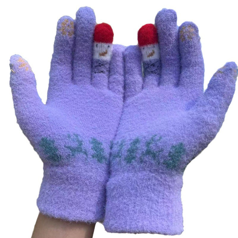 Women's & Men's Screen Knitted Jacquard Imitation Mink Finger Outdoor Ski Gloves