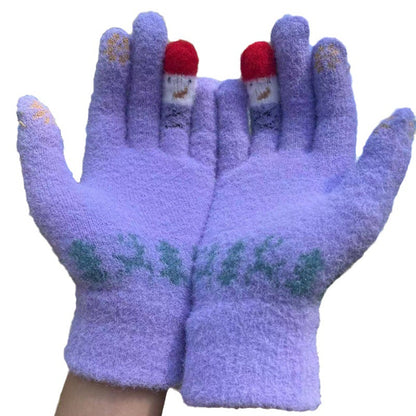 Women's & Men's Screen Knitted Jacquard Imitation Mink Finger Outdoor Ski Gloves