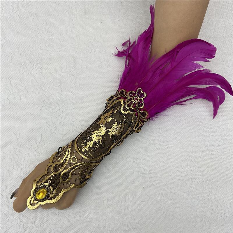 Halloween Feather Gothic Style Hollow Gold Gloves