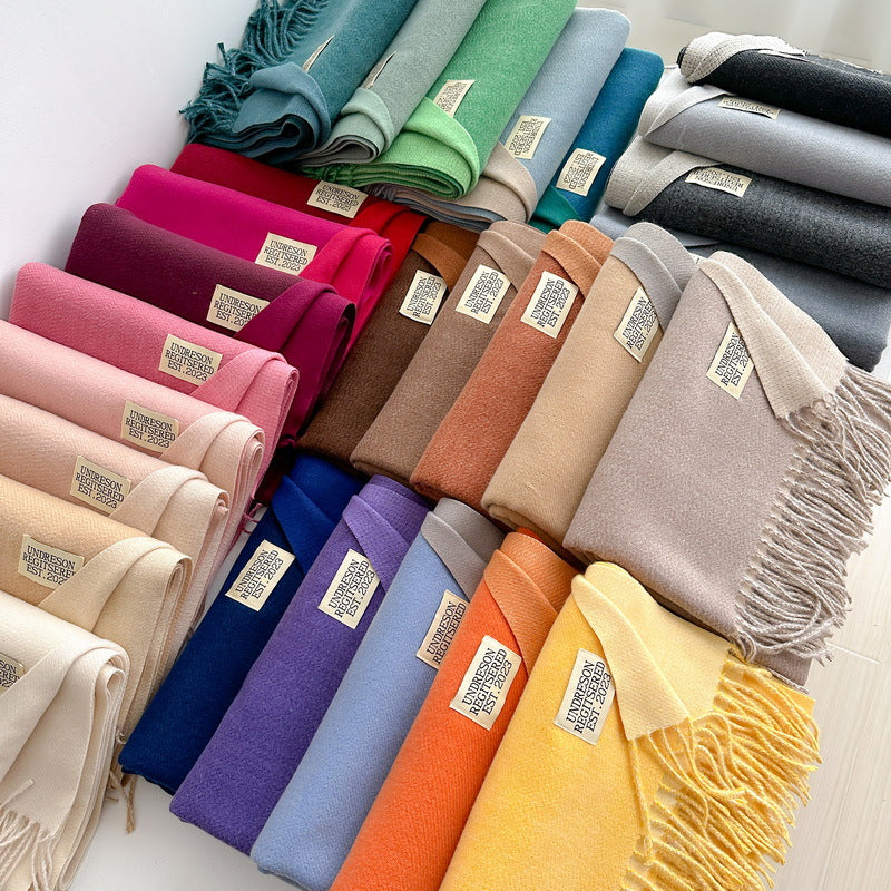 Women's Korean Double-sided Artificial Cashmere Pure Color Warm Scarfs