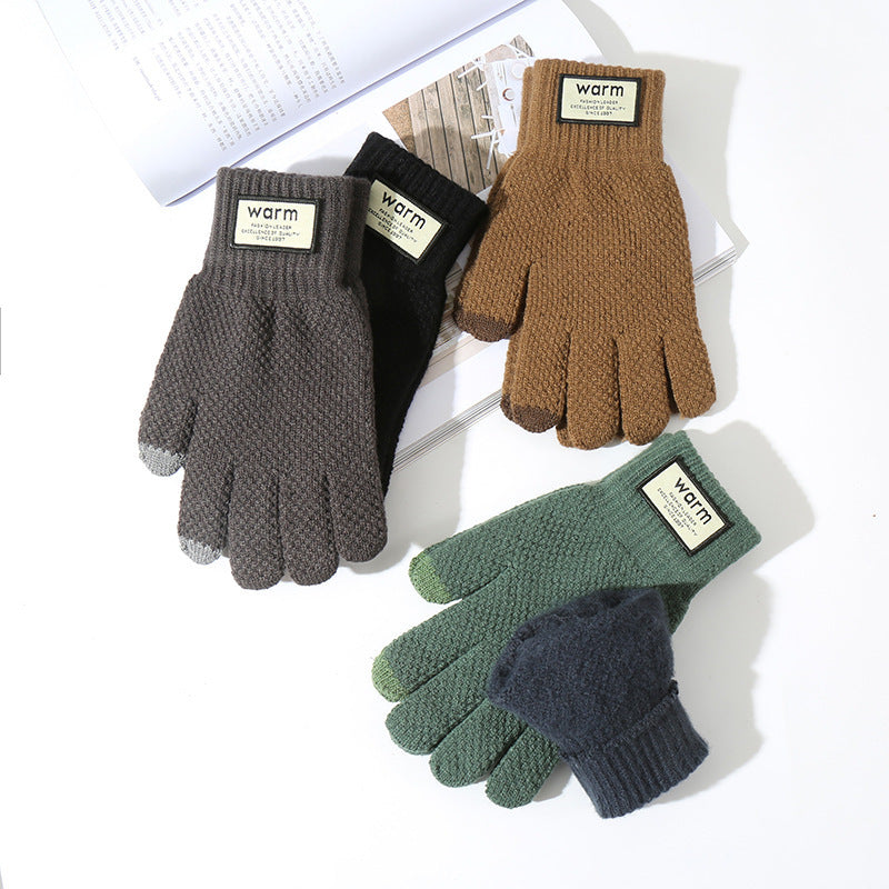 Men's Charging Heating Touch Screen Wool Fleece-lined Thickened Gloves