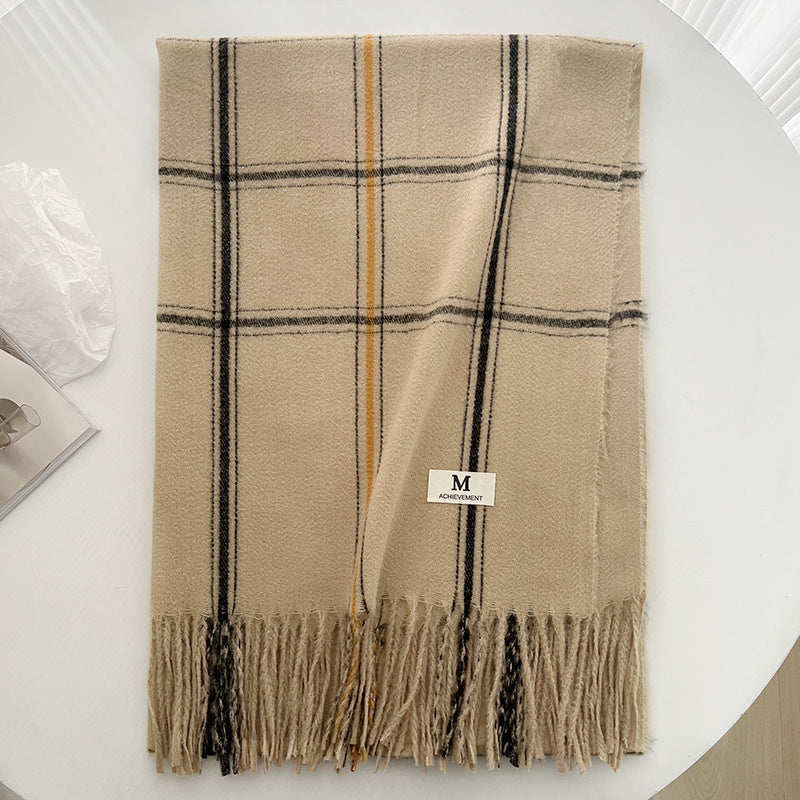 Women's Slouchy Plaid Korean Tassel Shawl Scarfs