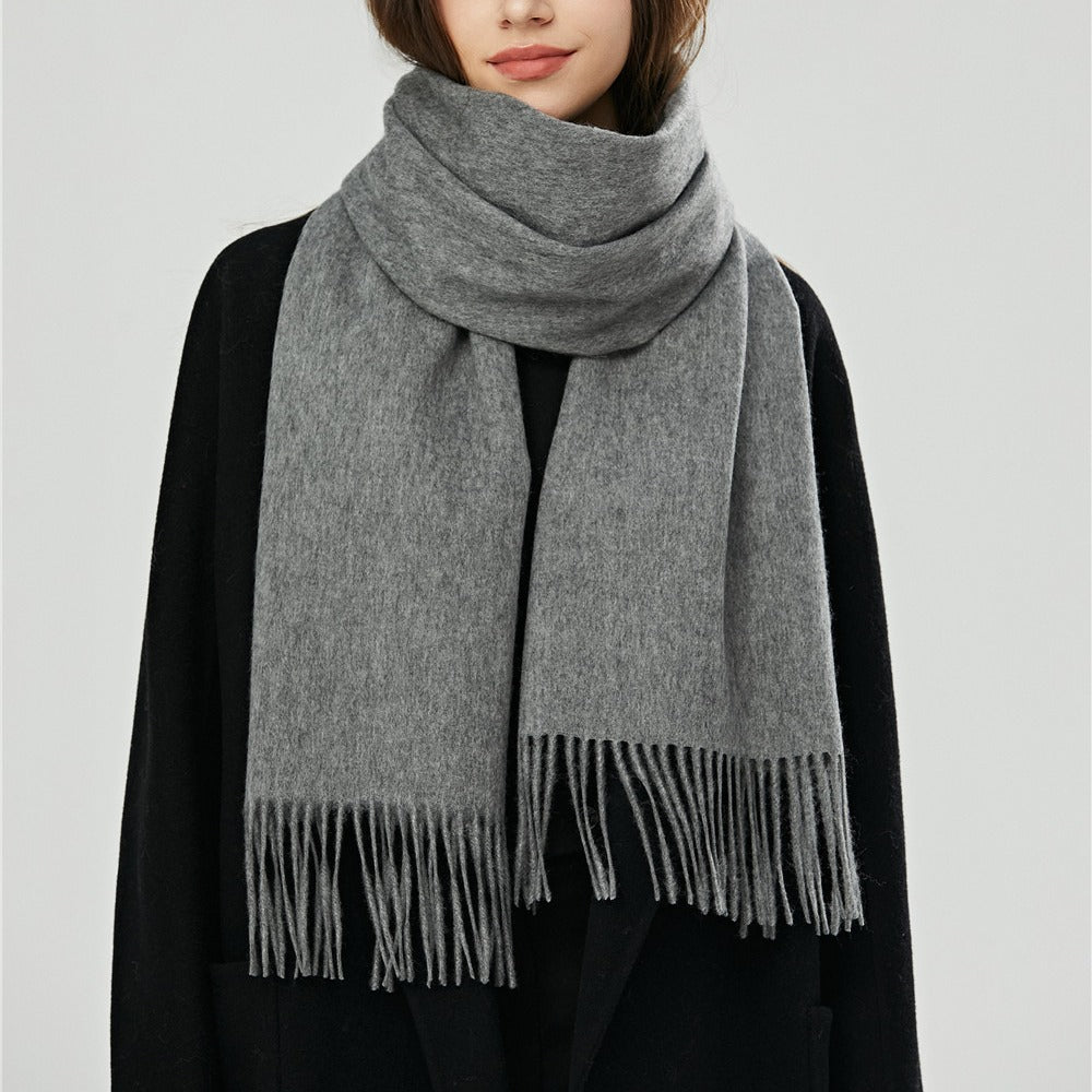 Women's Color Tassel Shawl Winter Warm Monochrome Scarfs