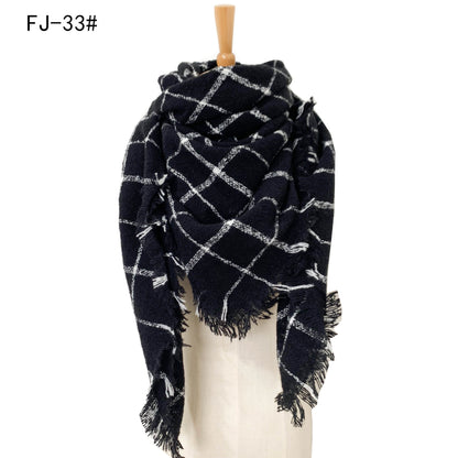 Women's Thickened Warm Circle Yarn Bristle Plaid Scarfs