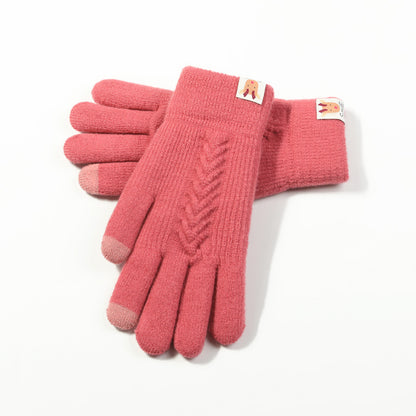 Women's Knitted Warm Outdoor Windproof Fleece-lined Korean Gloves