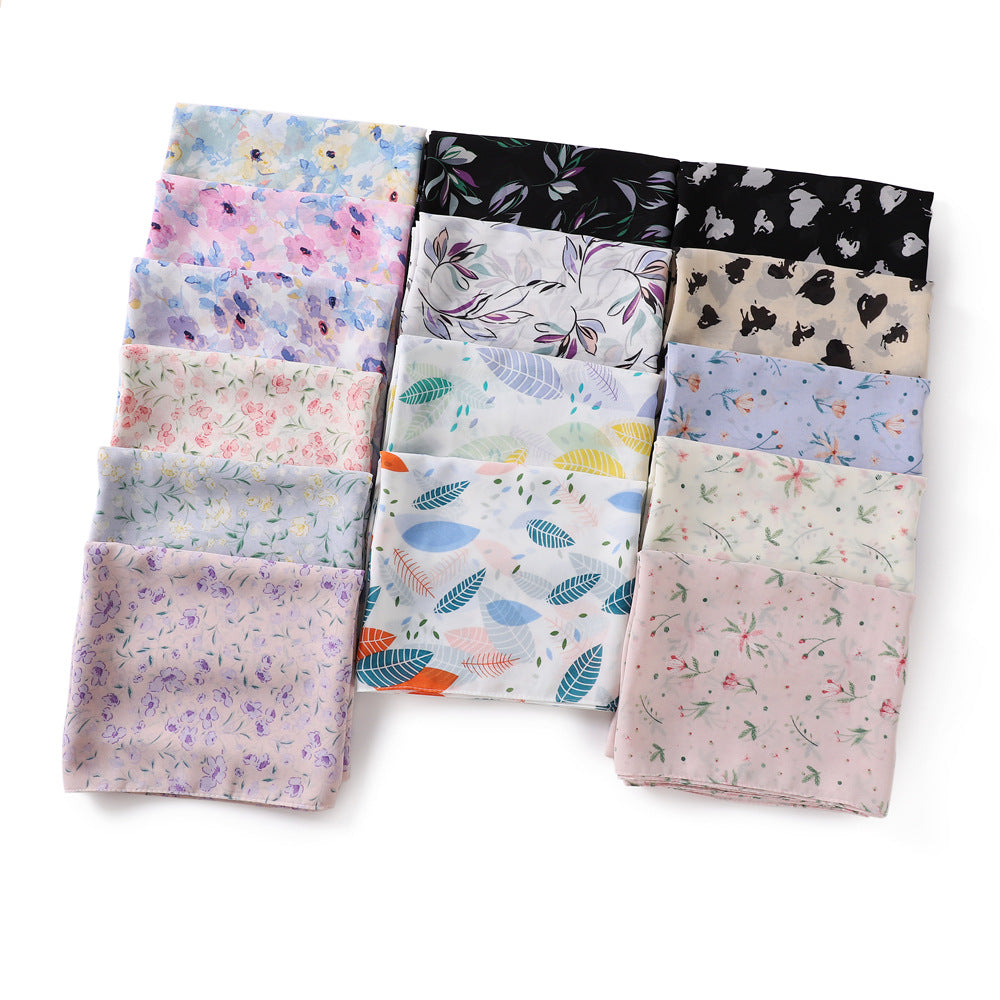 Women's Breathable Pearl Chiffon Print Collection Fashion Scarfs