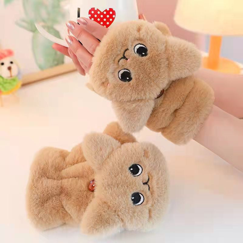 Winter Cute Funny Plush Mittens Cat Female Warm Thickened Gloves