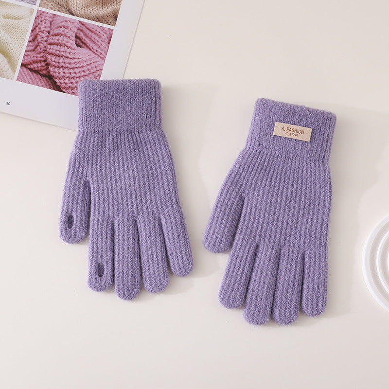 Women's & Men's Thickened Solid Color Knitted Wool Keep Warm Fleece-lined Gloves