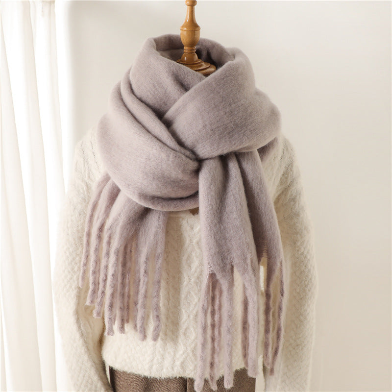 Women's & Men's Pure Color Winter Warm Lengthened Fringe Scarfs